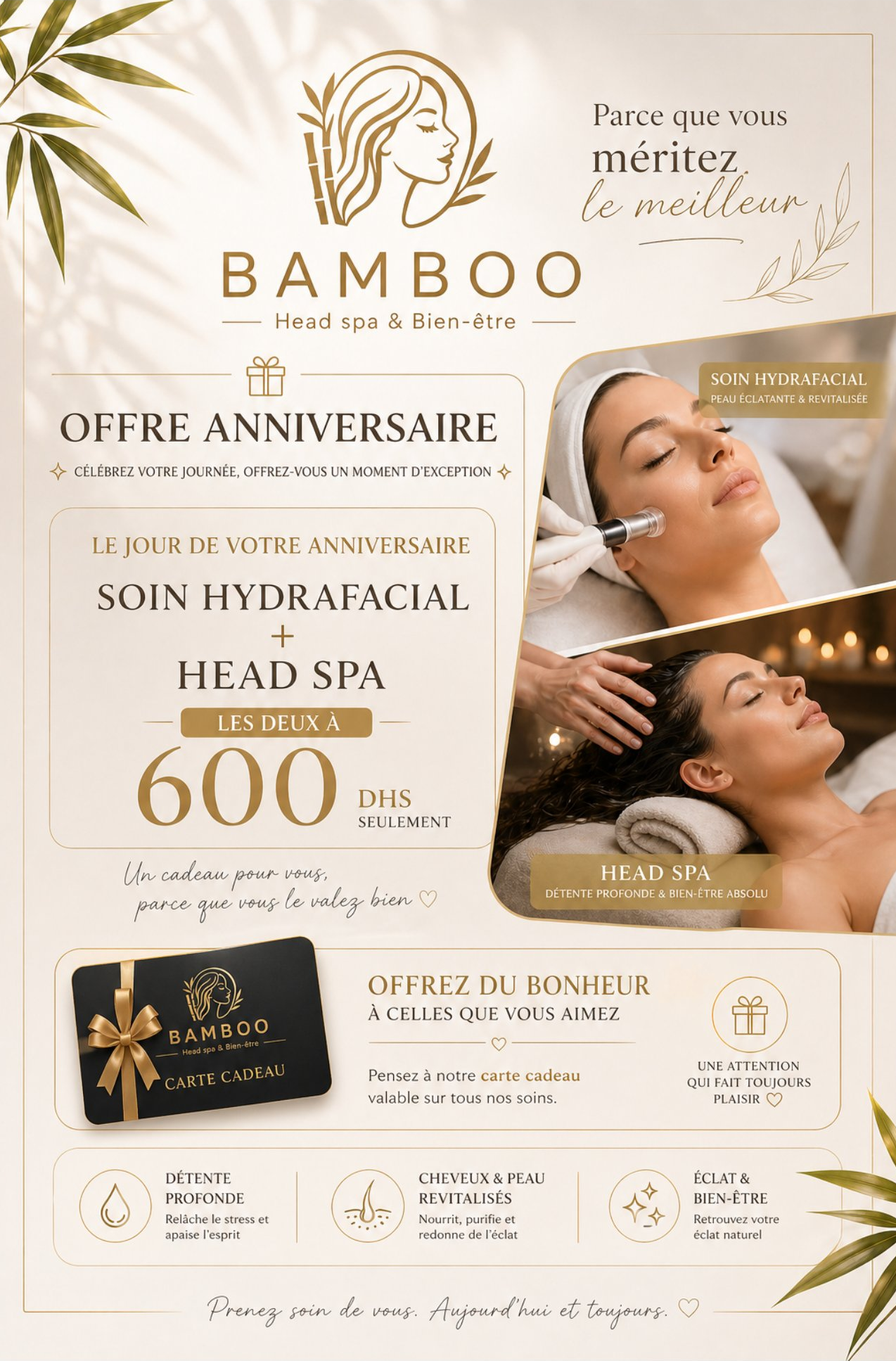 Offre Anniversaire 600 DHS - Menu Bamboo